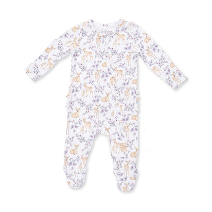 Angel Dear Floral Deer 2 Way Ruffle Back Zipper Footie, 3-6M