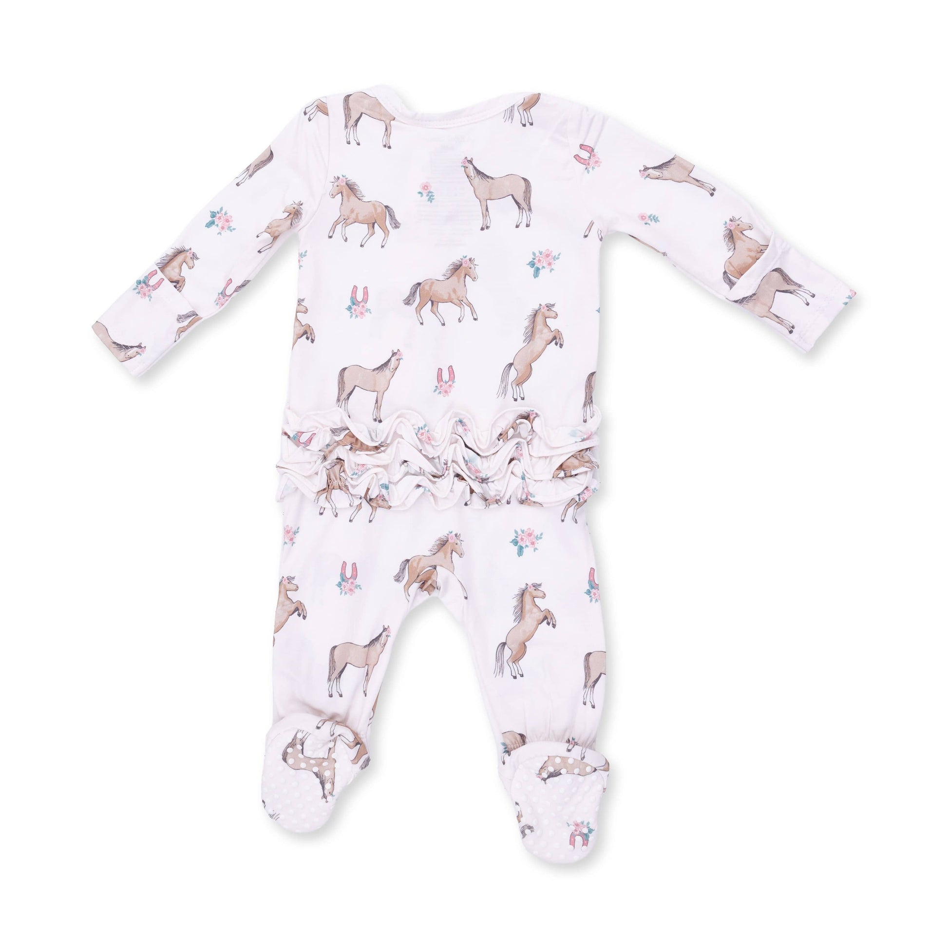 Angel Dear I Love Horses 2 Way Ruffle Back Zipper Footie, 0-3M