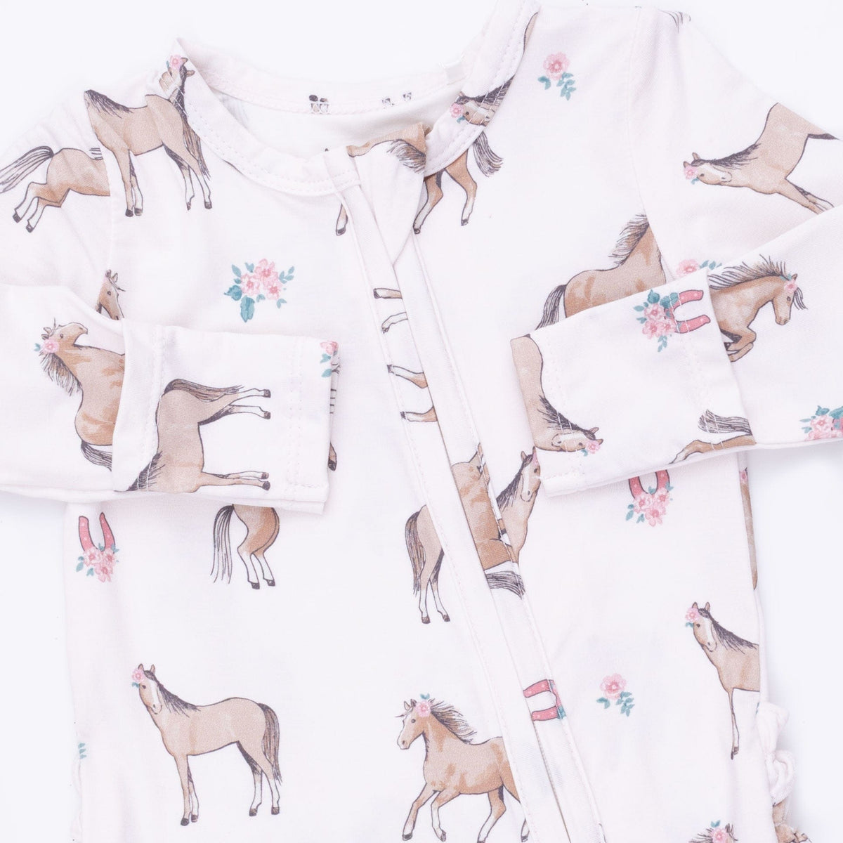 Angel Dear I Love Horses 2 Way Ruffle Back Zipper Footie, 0-3M