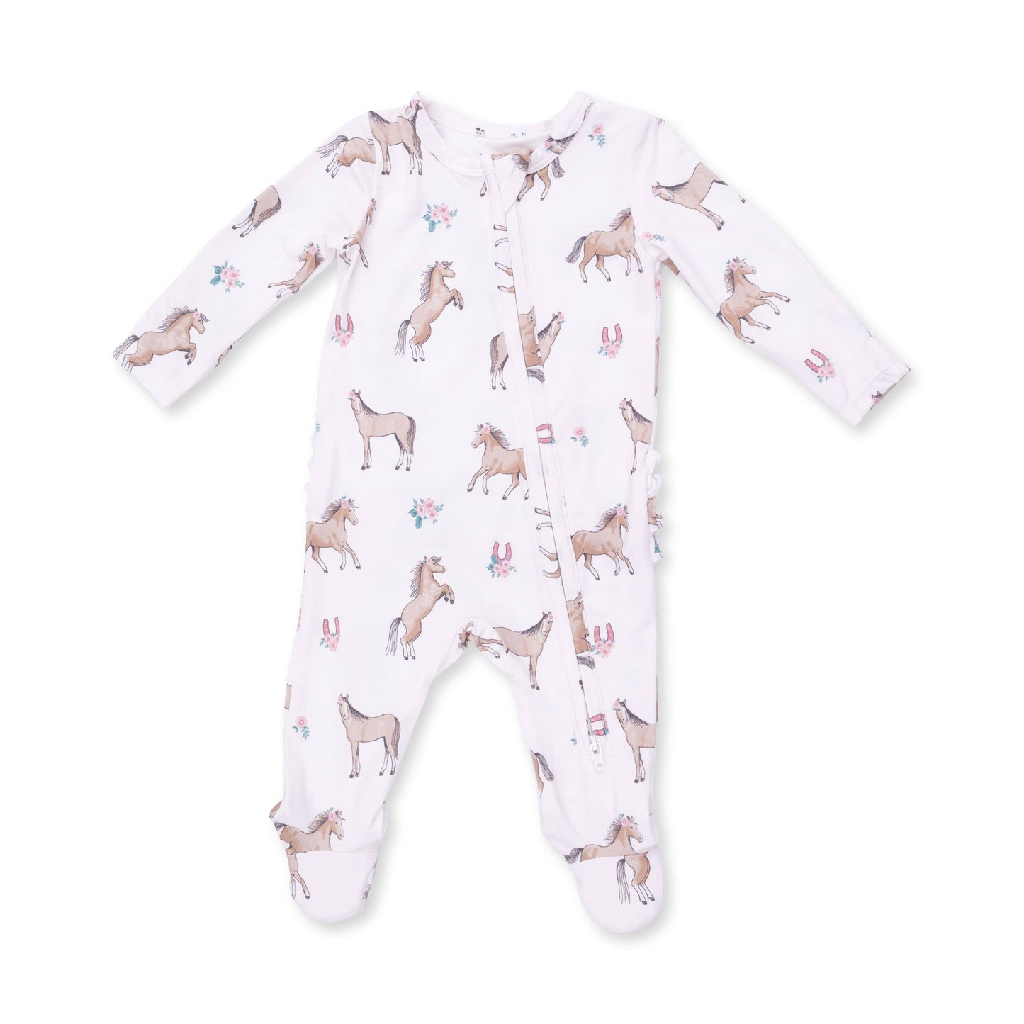 Angel Dear I Love Horses 2 Way Ruffle Back Zipper Footie, 0-3M