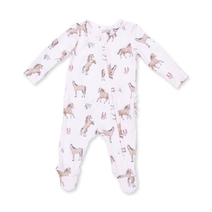 Angel Dear I Love Horses 2 Way Ruffle Back Zipper Footie, 0-3M