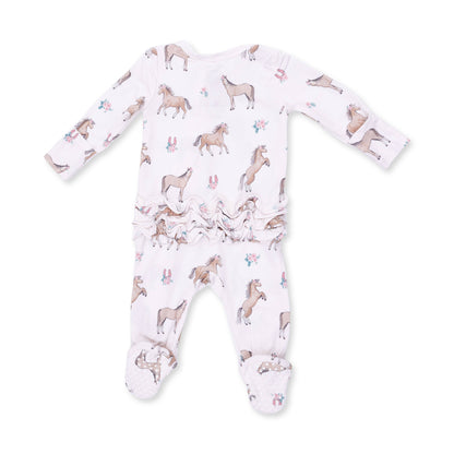 Angel Dear I Love Horses 2 Way Ruffle Back Zipper Footie, 3-6M