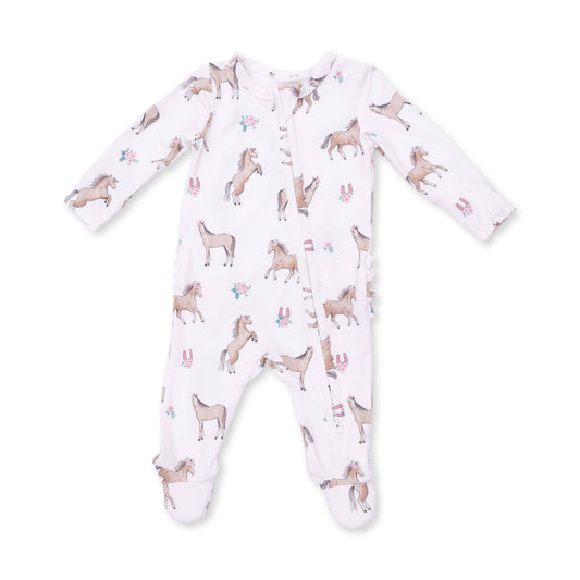 Angel Dear I Love Horses 2 Way Ruffle Back Zipper Footie, 3-6M