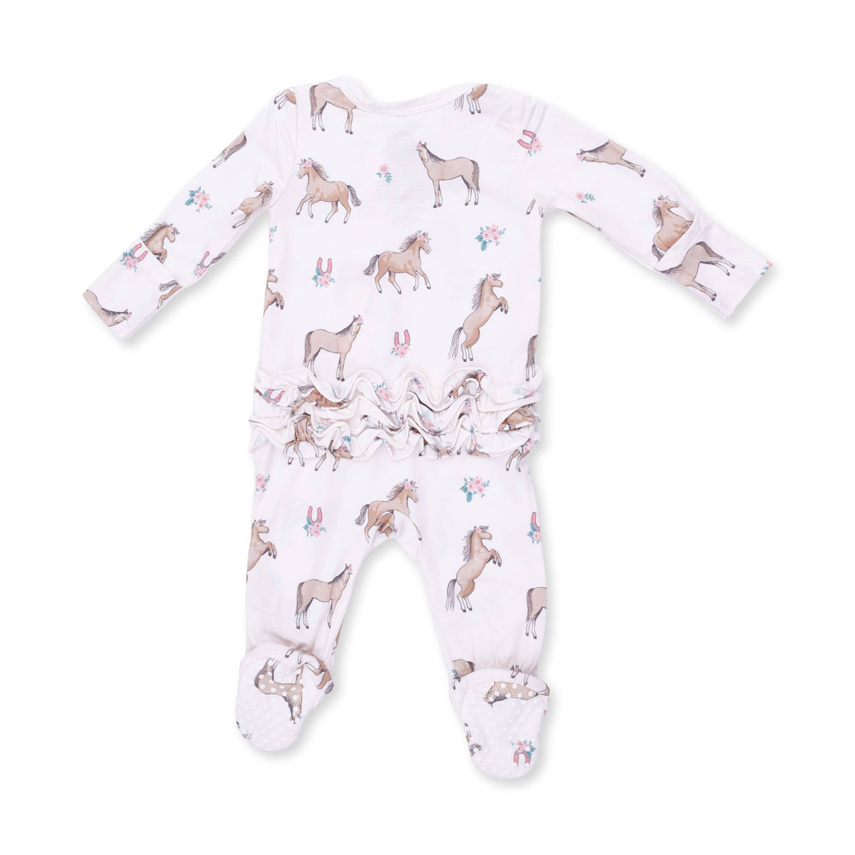 Angel Dear I Love Horses 2 Way Ruffle Back Zipper Footie, NB