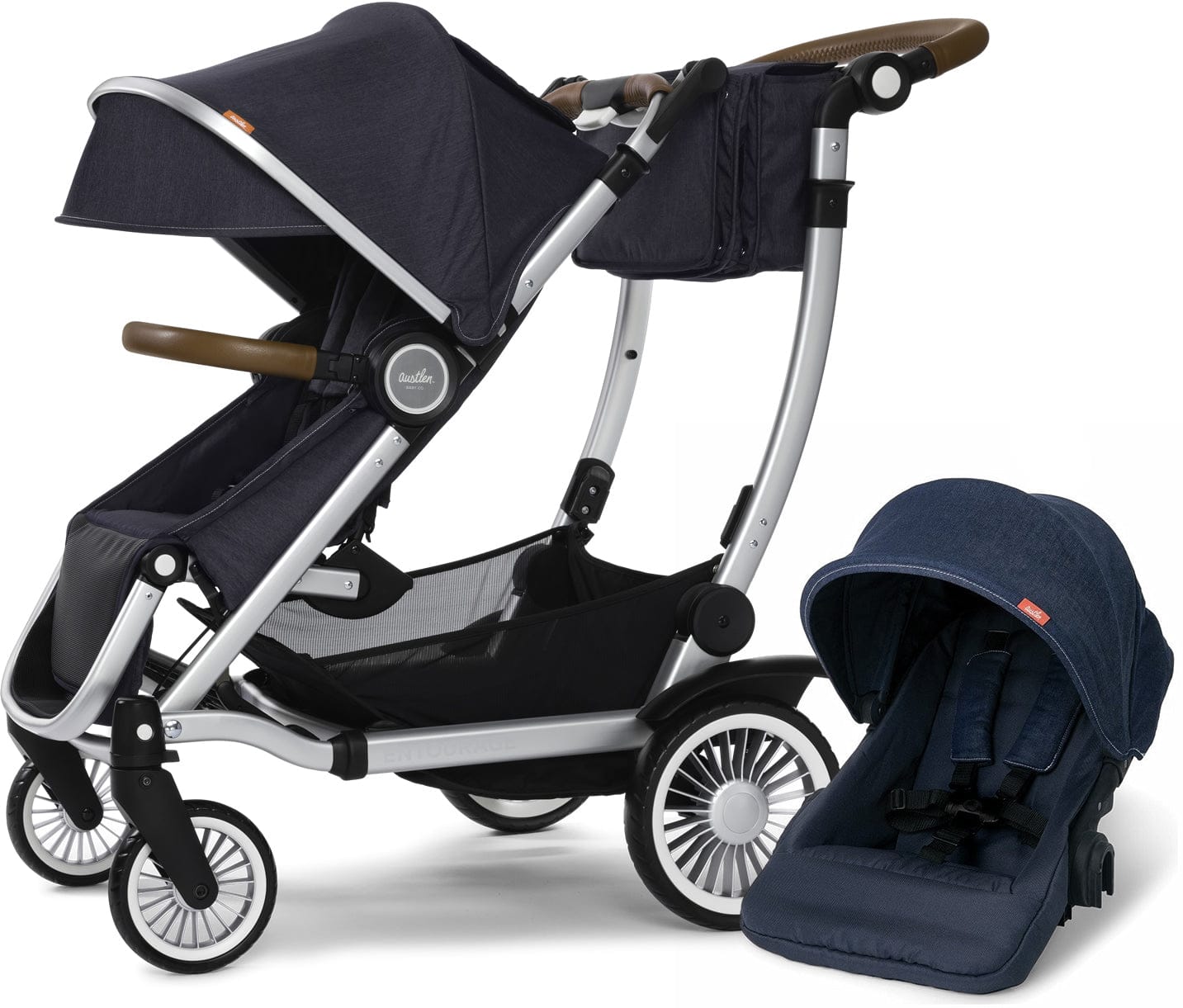 Austlen Entourage Double Stroller - Silver / Navy - ST-ENSE-NV