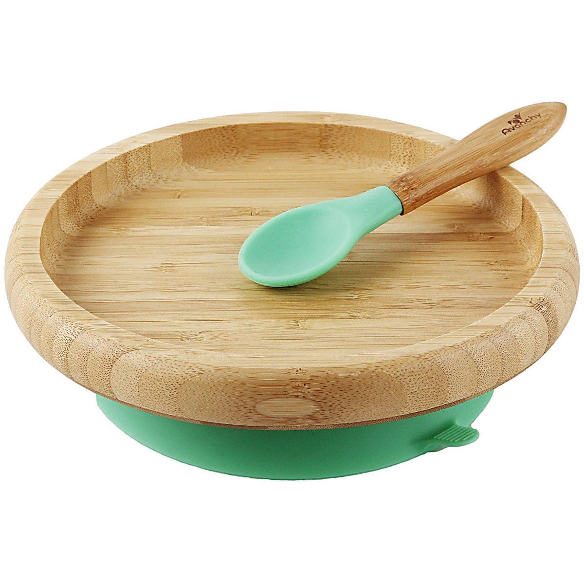 Avanchy Bamboo Suction Classic Plate + Spoon - Green