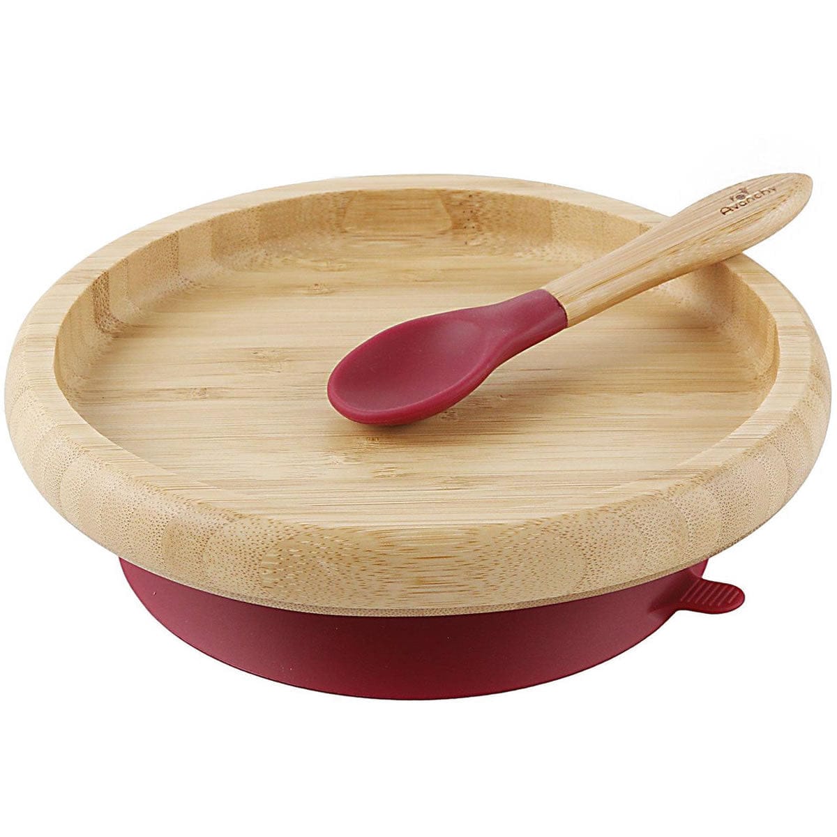 Avanchy Bamboo Suction Classic Plate + Spoon - Magenta