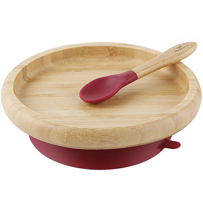 Avanchy Bamboo Suction Classic Plate + Spoon - Magenta