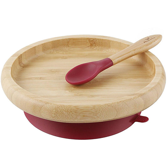 Avanchy Bamboo Suction Classic Plate + Spoon - Magenta - MCPL