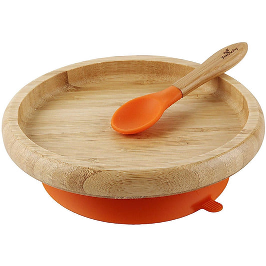 Avanchy Bamboo Suction Classic Plate + Spoon - Orange - OCPL