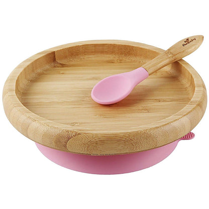 Avanchy Bamboo Suction Classic Plate + Spoon - Pink