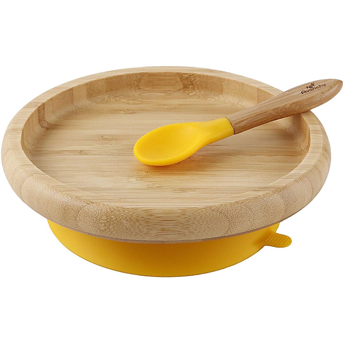 Avanchy Bamboo Suction Classic Plate + Spoon - Yellow