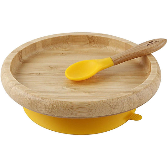Avanchy Bamboo Suction Classic Plate + Spoon - Yellow - YCPL