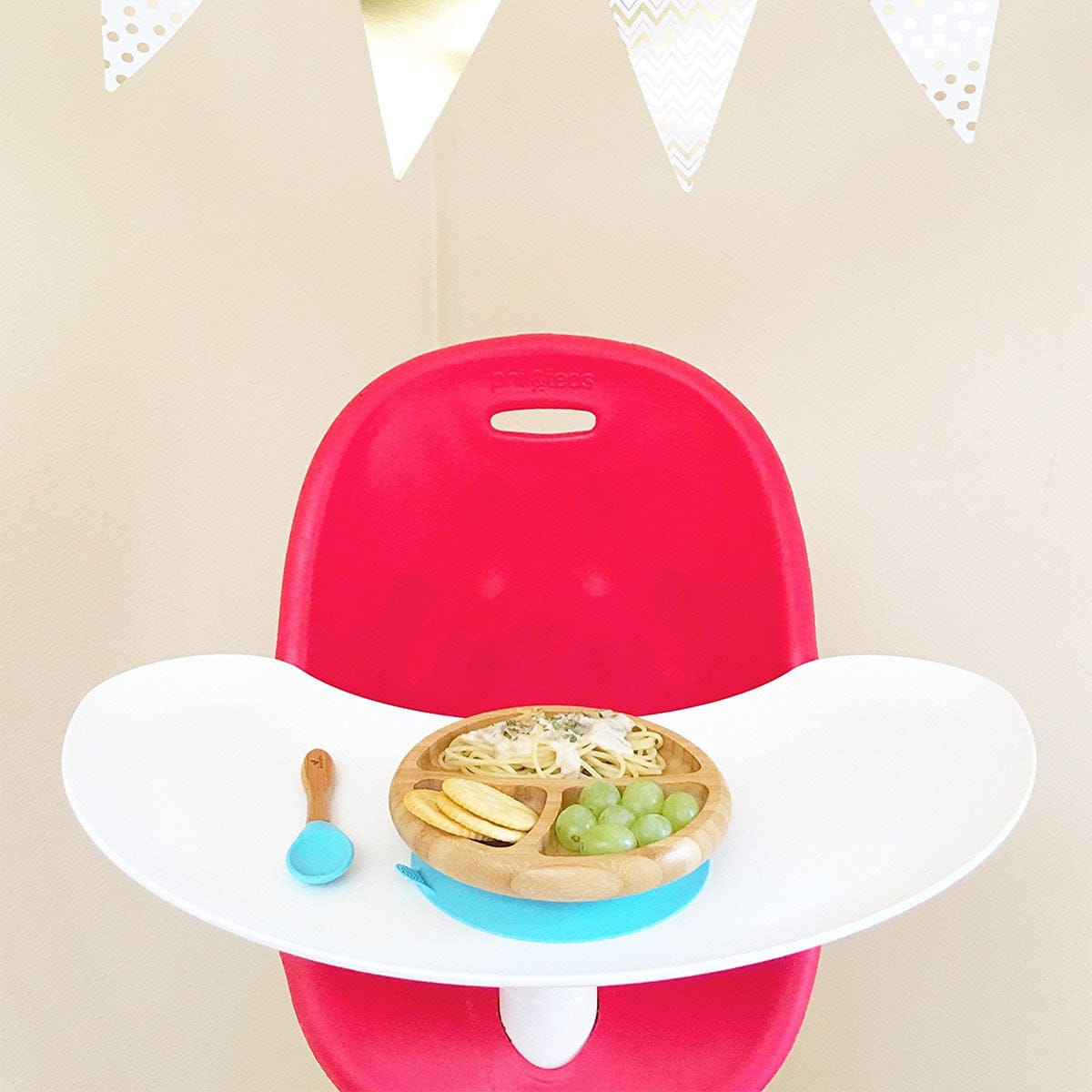 Avanchy Bamboo Suction Baby Divided Plate + Spoon - Blue - 731882134025