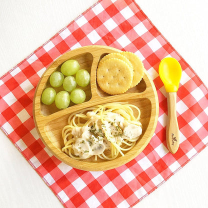 Avanchy Bamboo Suction Baby Divided Plate + Spoon - Green - 712324633948