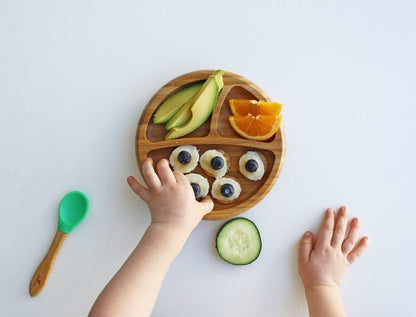 Avanchy Bamboo Suction Baby Divided Plate + Spoon - Green - 712324633948