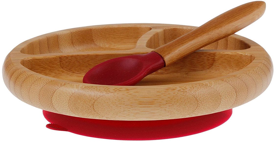 Avanchy Bamboo Suction Baby Divided Plate + Spoon - Magenta - 731882134049