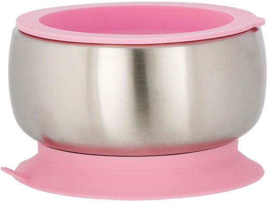 Avanchy Stainless Steel Suction Baby Bowl + Air Tight Lid - Pink - PBBLS