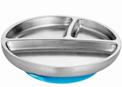 Avanchy Stainless Steel Suction Toddler Plate - Blue