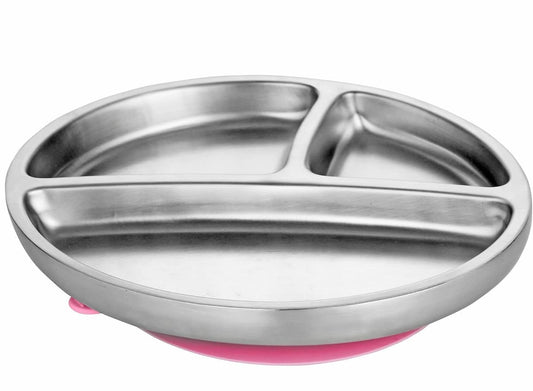 Avanchy Stainless Steel Suction Toddler Plate - Pink - SSTPLP
