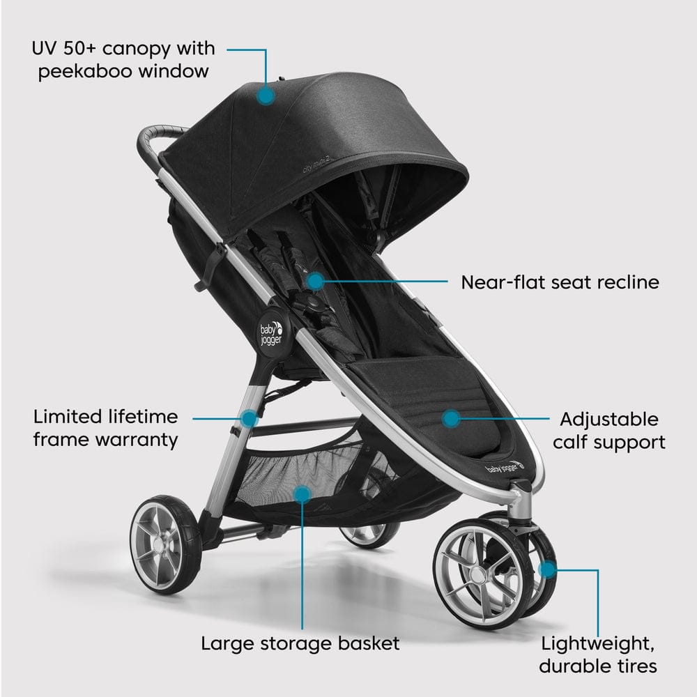 Baby Jogger City Mini 2 Single Stroller + Pram Bundle - Opulent Black - 2153357-2149771