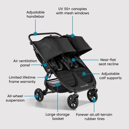 Baby Jogger City Mini GT2 Side by Side Double Stroller, All-Terrain Package - Jet