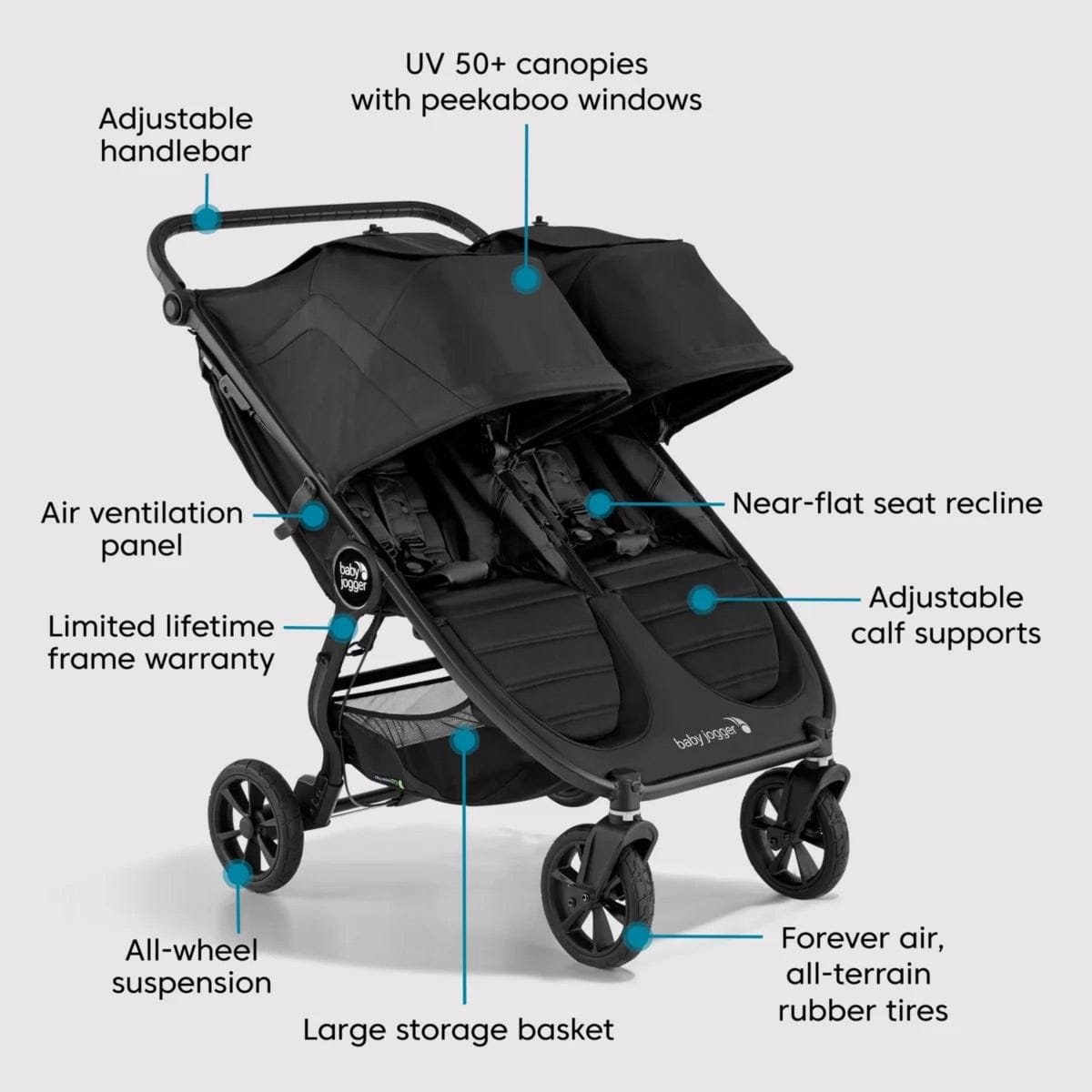 Baby Jogger City Mini GT2 Double Stroller + Glider Board Bundle