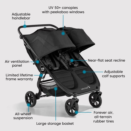 Baby Jogger City Mini GT2 Double Stroller + Glider Board Bundle - Jet - 2104205-2084012