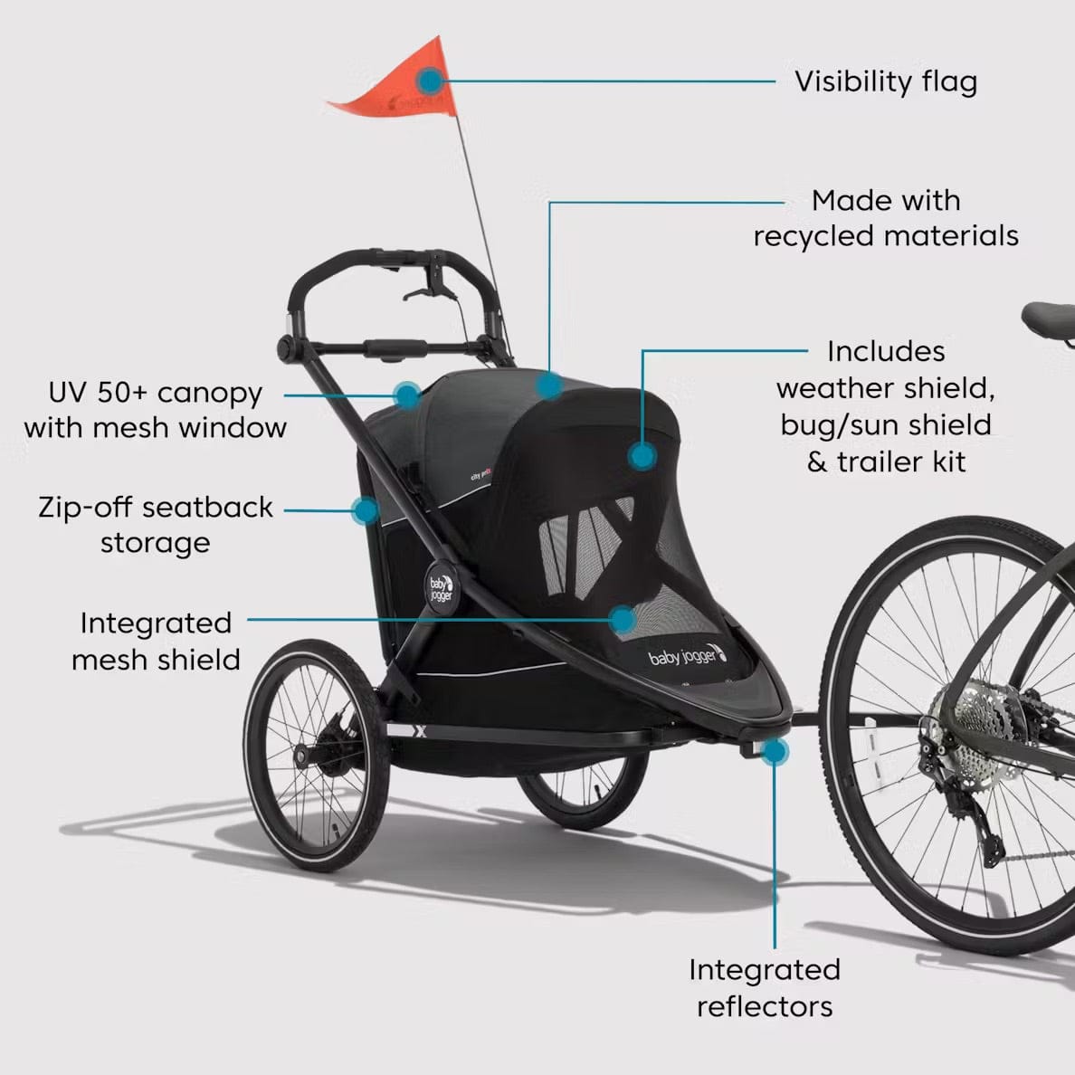 Baby Jogger City Prix Jogger + Bike Trailer + Weather Shield Bundle - Ambition Black - 2203039