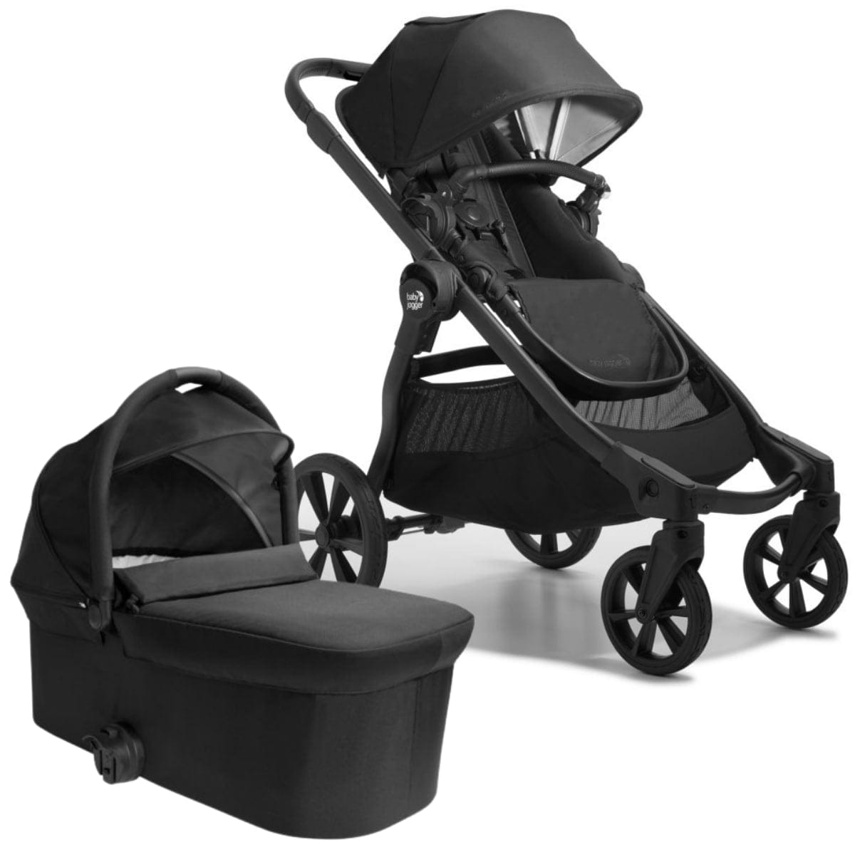 Baby Jogger City Select 2 Single Stroller + Pram Bundle - Eco Collection - Lunar Black - 2149330-2149907