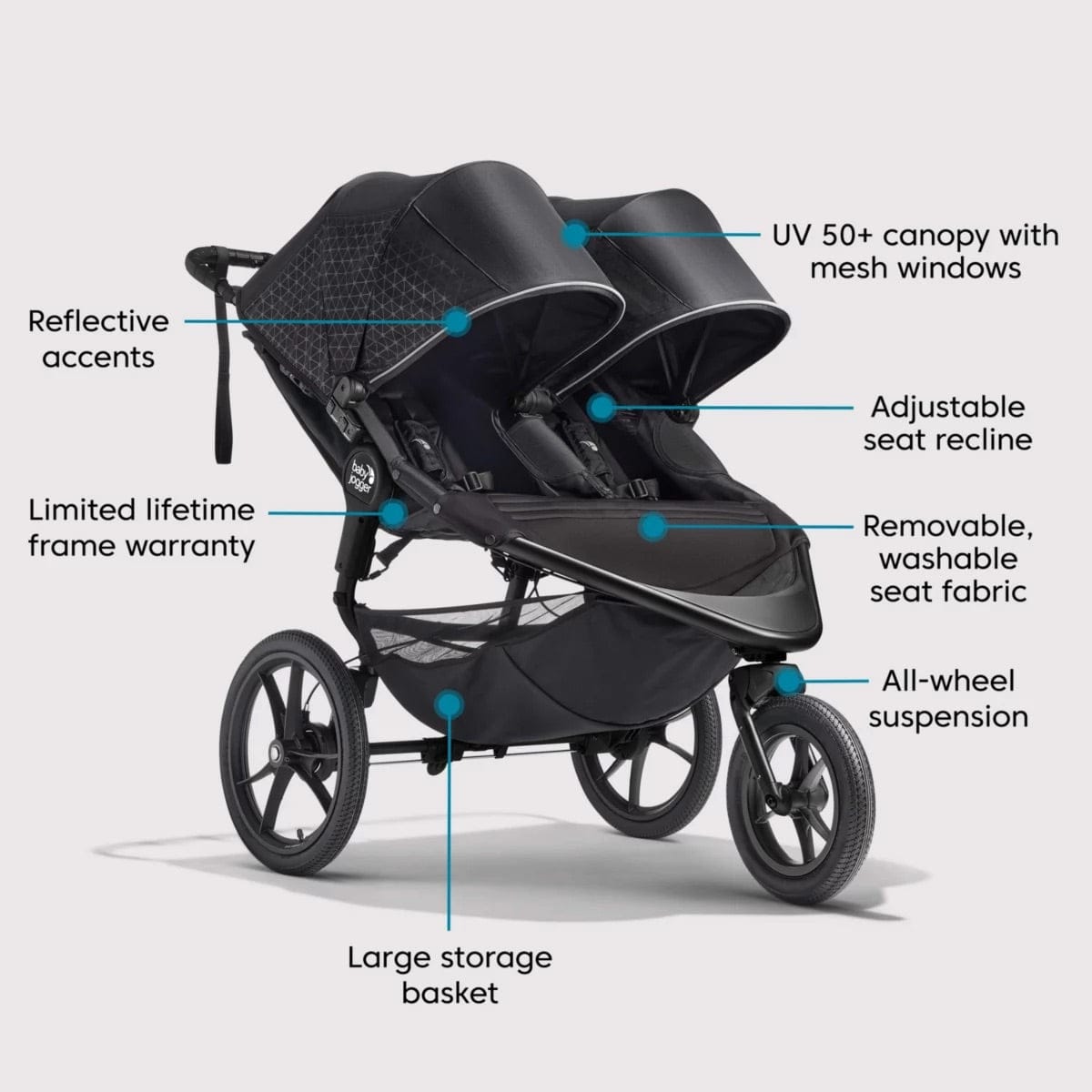 Baby Jogger Summit X3 Double Jogging Stroller - Midnight Black - 2193697