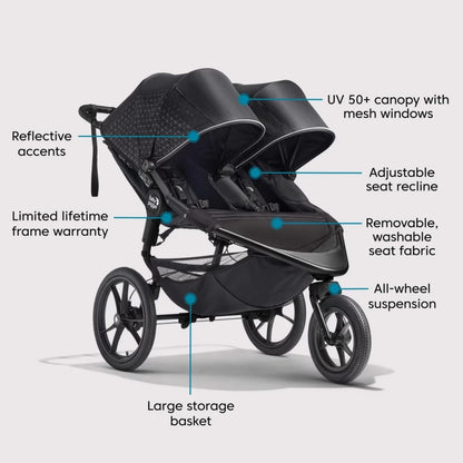 Baby Jogger Summit X3 Double Jogging Stroller - Midnight Black - 2193697