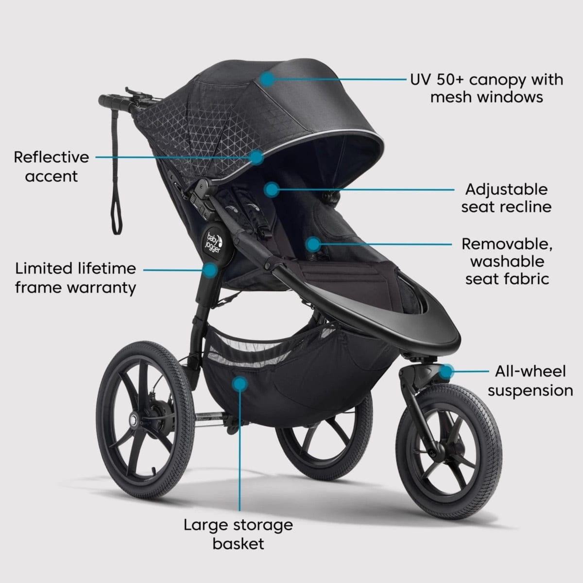 Baby Jogger Summit X3 Single Jogging Stroller - Midnight Black - 2192479