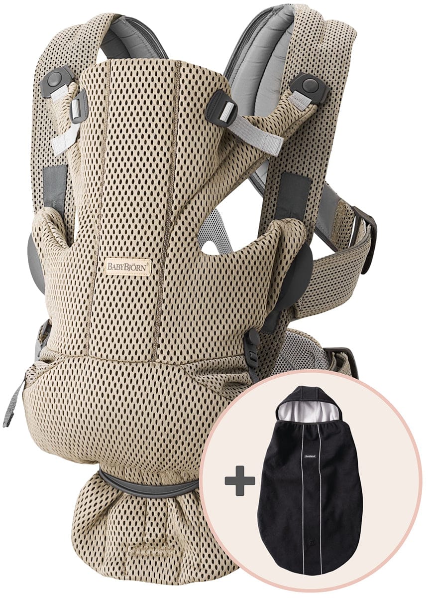 BabyBjorn Baby Carrier Free, 3D Mesh + Cover Bundle - Gray Beige / Black - 610082US
