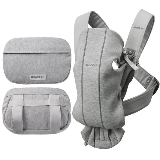 BabyBjörn Baby Carrier Mini + Pocket Pouch Bundle - 3D Jersey, Light Gray /  Light Gray - 021072US-038004US
