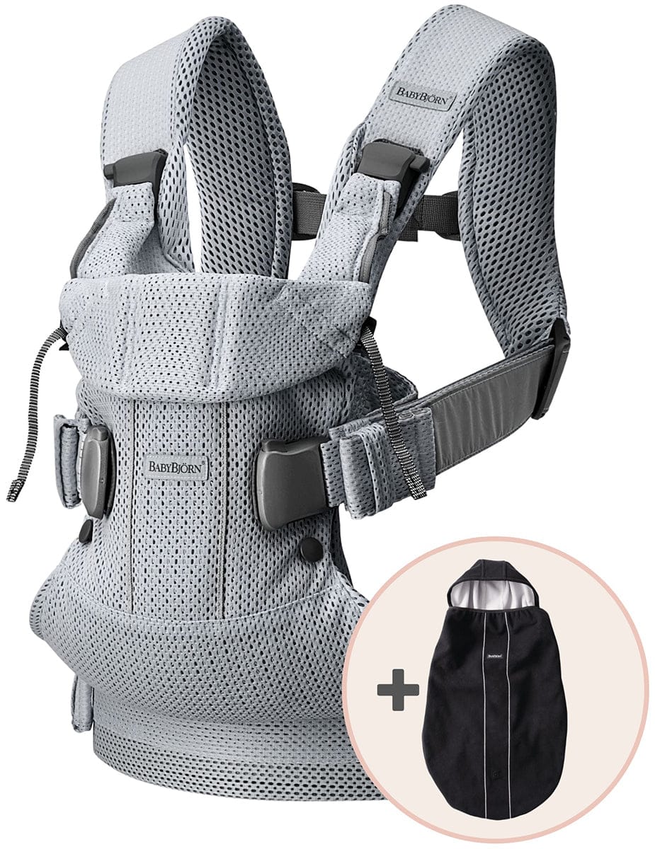 BabyBjörn Baby Carrier One Air, 3D Mesh + Cover Bundle - Silver / Black - 610085US