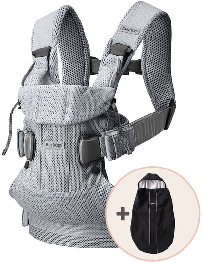 BabyBjörn Baby Carrier One Air, 3D Mesh + Cover Bundle - Silver / Black - 610085US