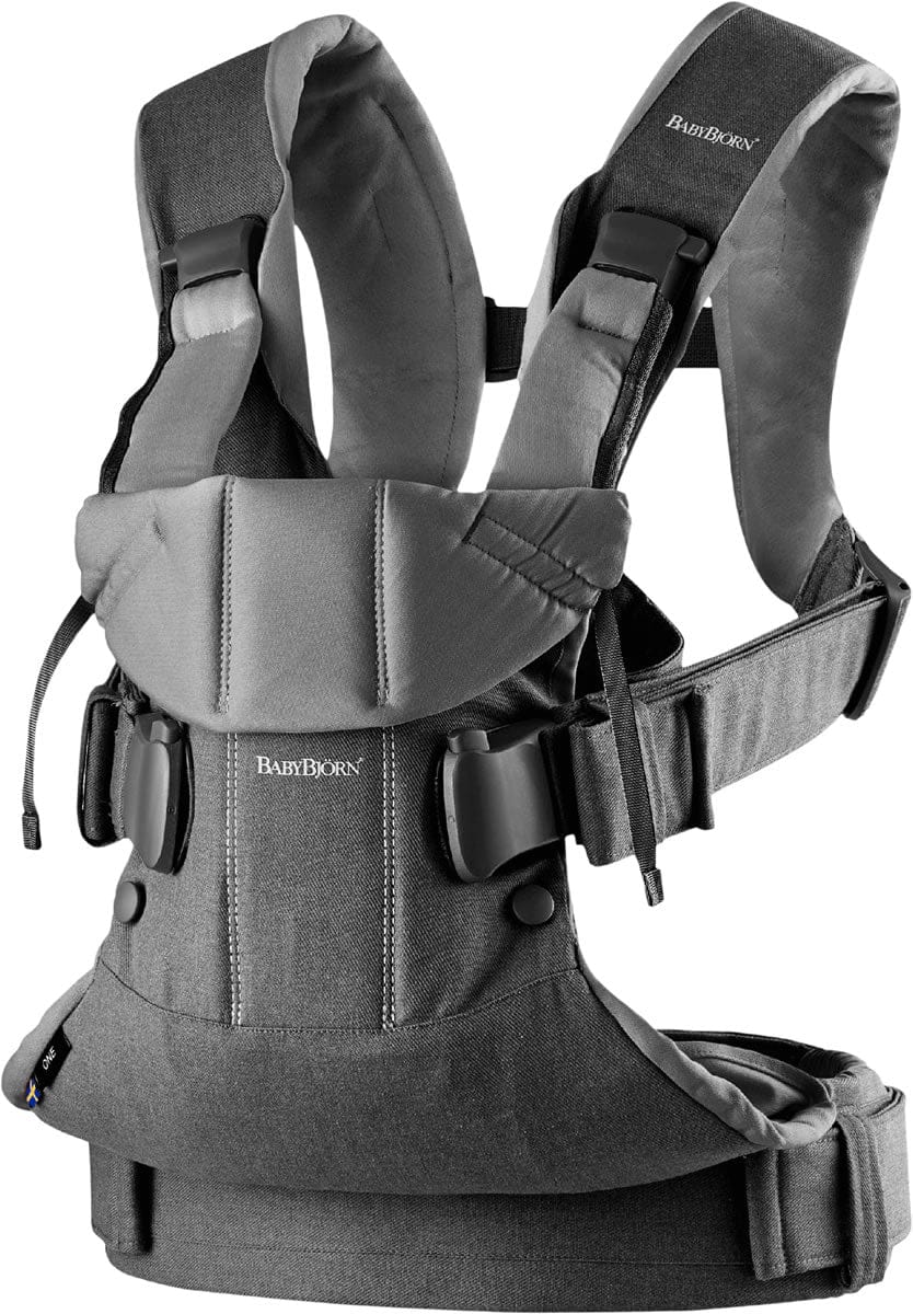 BabyBjörn Baby Carrier One Cotton Mix, Denim Gray/Dark Gray - 098094US