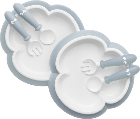 BabyBjorn Baby Plate, Spoon and Fork, 2 sets - Powder Blue - 074067US