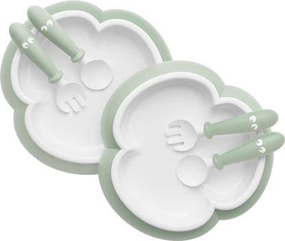 BabyBjorn Baby Plate, Spoon and Fork, 2 sets - Powder Green