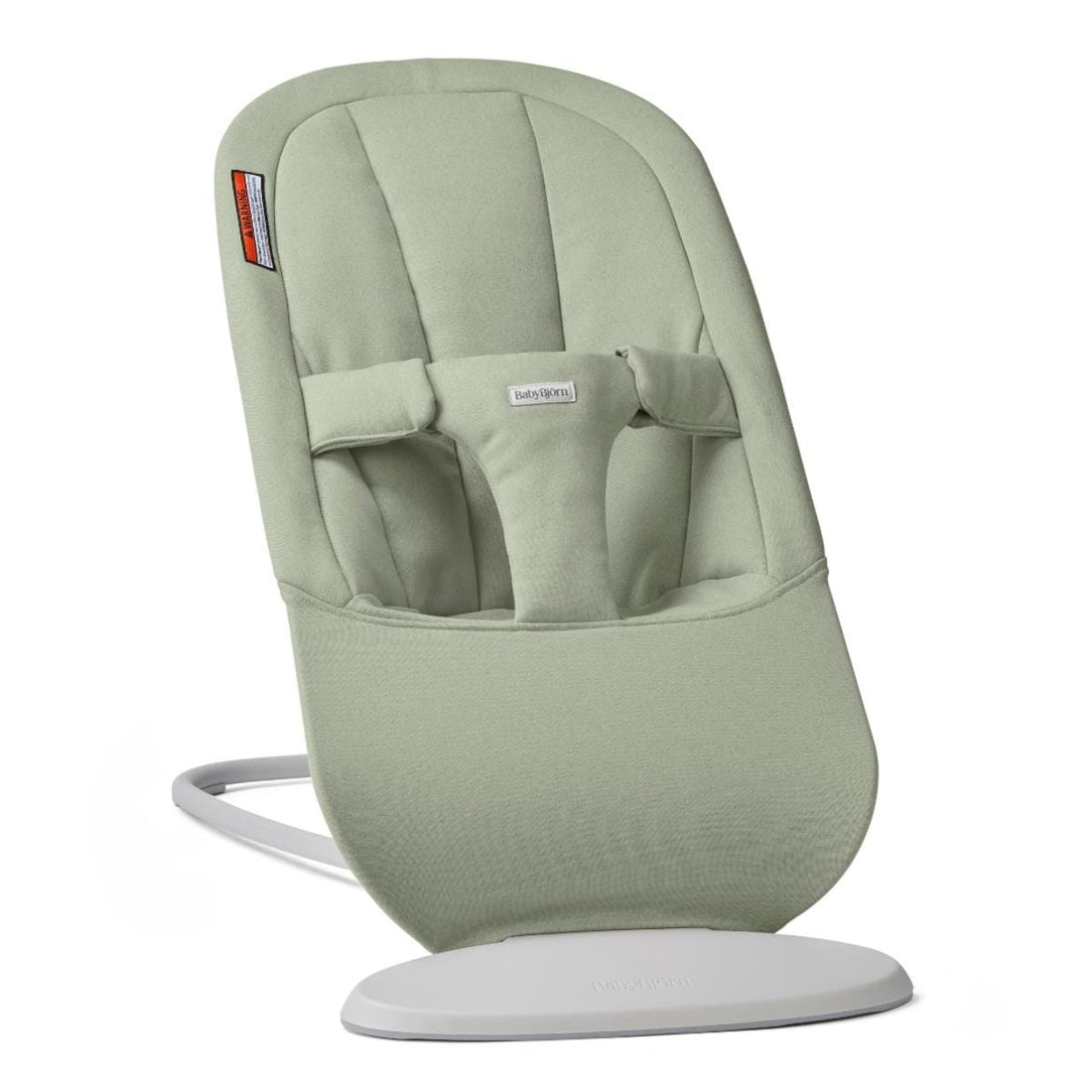 Sage green BabyBjorn bouncer with white base