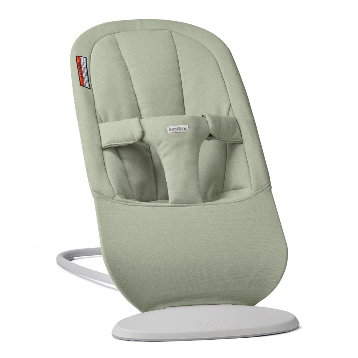 Sage green BabyBjorn bouncer with white base