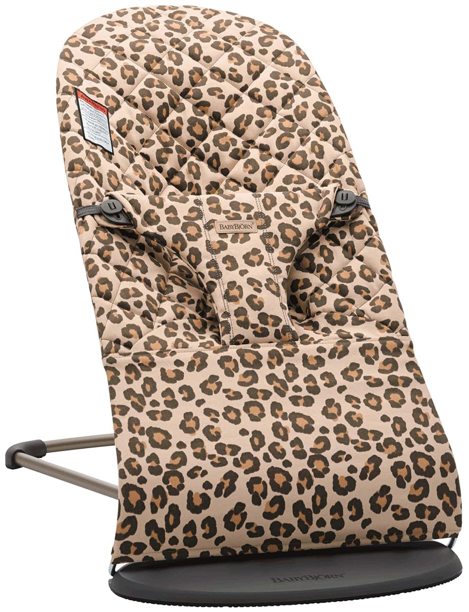 BabyBjörn Bouncer Bliss, Dark Gray Frame Classic Quilt Cotton Beige Leopard