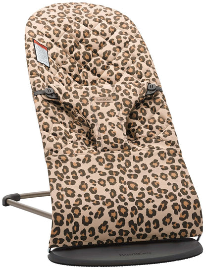 BabyBjörn Bouncer Bliss, Dark Gray Frame Classic Quilt Cotton Beige Leopard