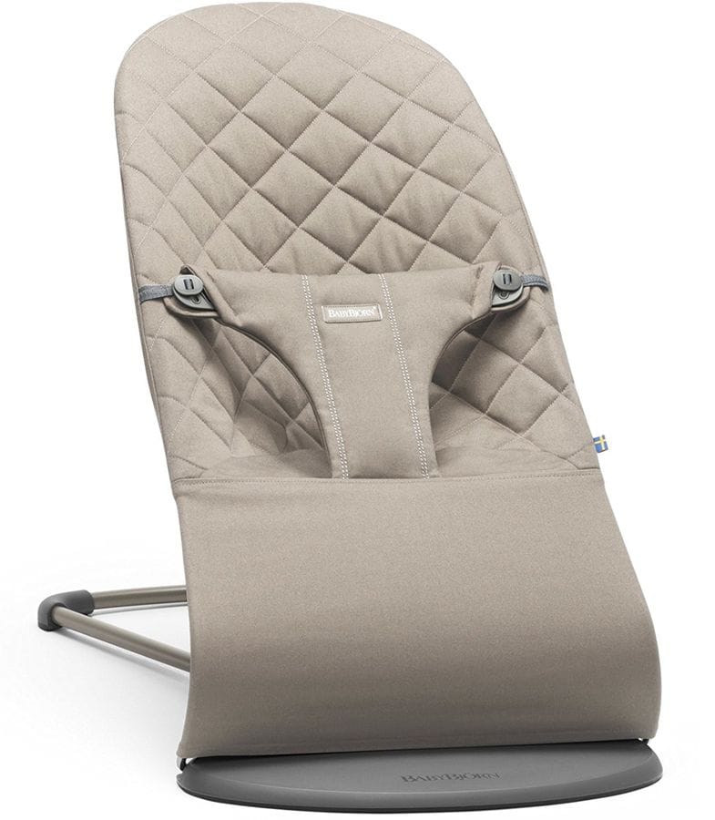 BabyBjorn Bouncer Bliss, Dark Gray Frame Classic Quilt Cotton Sand Gray - 006217US
