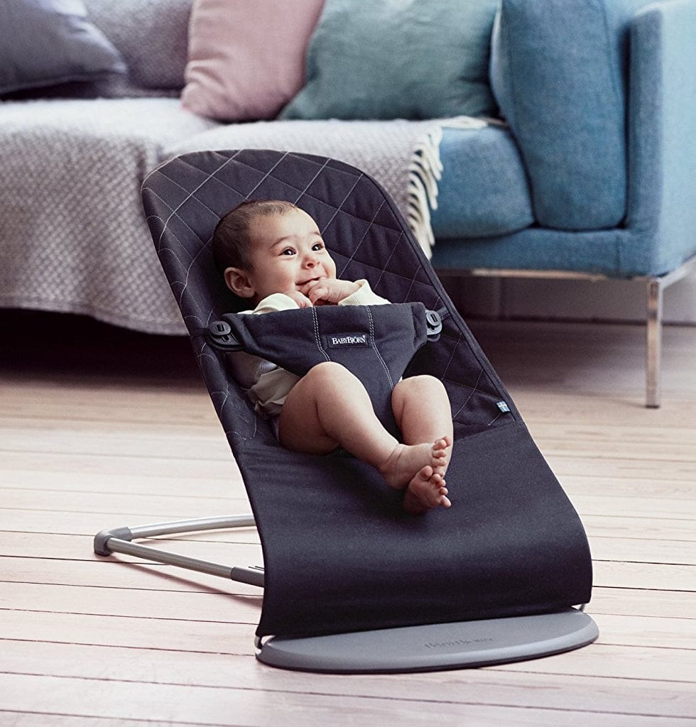 BabyBjörn Bouncer Bliss, Dark Gray Frame Classic Quilt Woven - Black - 006116US
