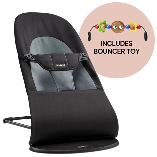 BabyBjorn Bouncer + Toy Bundle - Balance Soft (Cotton) Black / Dark Gray - 005022US-080500US