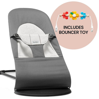 BabyBjorn Bouncer + Toy Bundle - Balance Soft (Cotton Jersey) Dark Grey / Grey / Flying Friends - 005084US-080099US