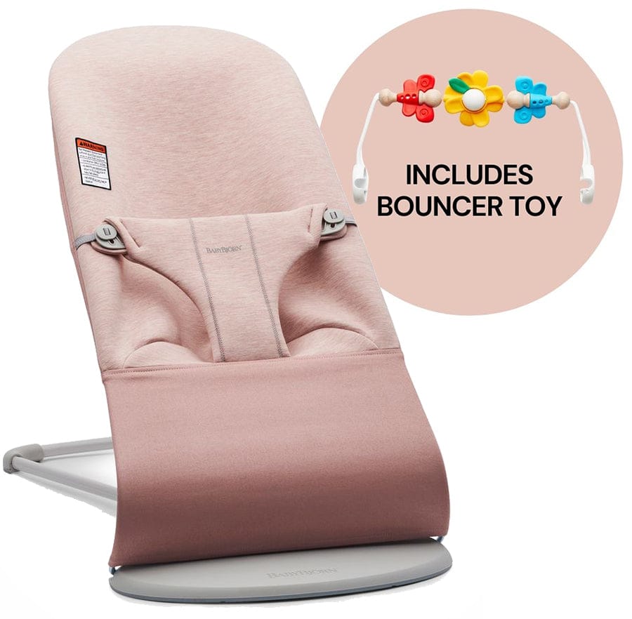 BabyBjorn Bouncer + Toy Bundle - Bliss (3D Jersey) Light Gray / Light Pink / Flying Friends - 006177US-080099US