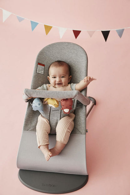 BabyBjorn Bouncer + Toy Bundle - Bliss (3D Jersey) Light Grey - 006072US-BB
